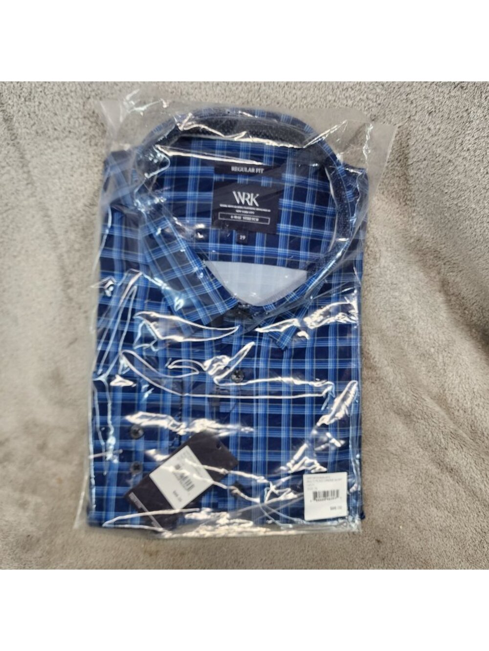 WRK Shirt Mens 19 Navy Blue Plaid Long Sleeve Button Up Dress *NWT*